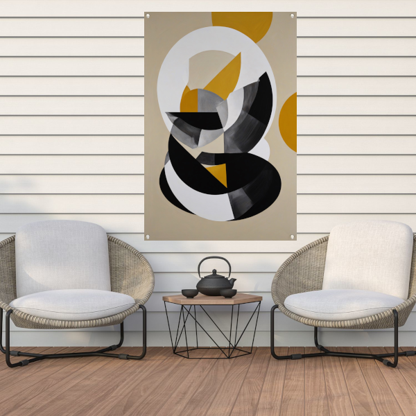 Abstract Geometrisch Spel in Zwart, Wit, Geel tuinposter