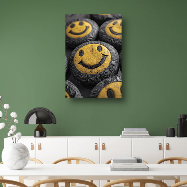 Close-up van gele smileys met waterdruppels poster