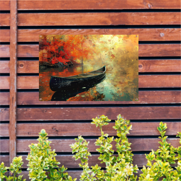 Impressionistische kano op stille rivier tuinposter