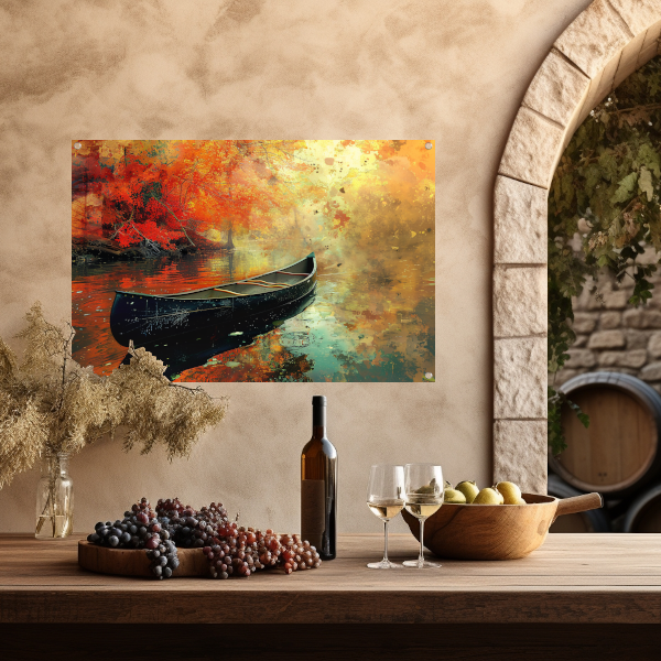 Impressionistische kano op stille rivier tuinposter
