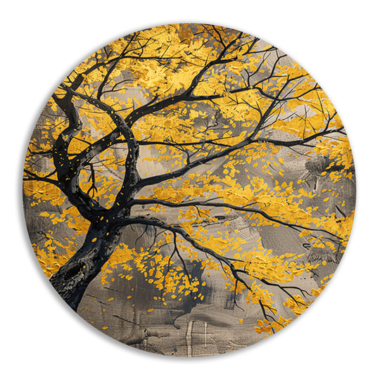 Boom met gouden bladeren in abstracte stijl aluminium muurcirkel