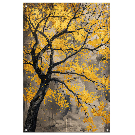 Boom met gouden bladeren in abstracte stijl tuinposter