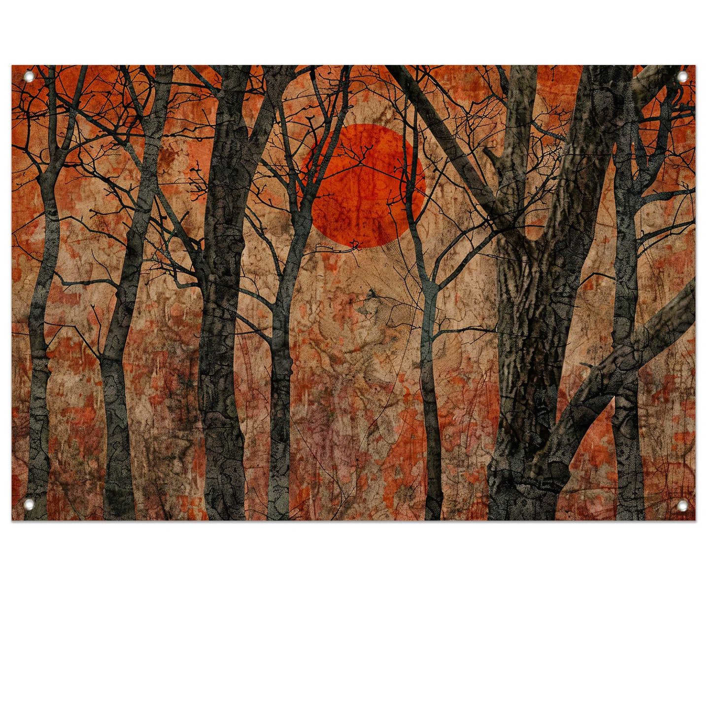 Avondzon door bomen tuinposter