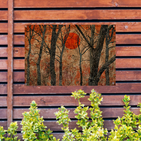 Avondzon door bomen tuinposter