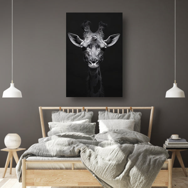 Zwart-wit portret van een giraffe poster