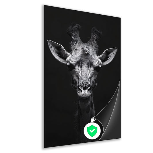 Zwart-wit portret van een giraffe poster