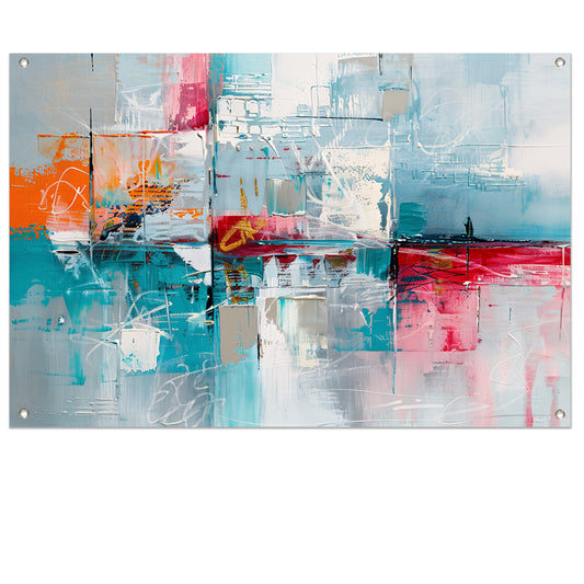 Abstracte kleurrijke moderne kunst op canvas tuinposter