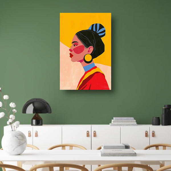 Stijlvol portret van een vrouw met culturele kleding poster