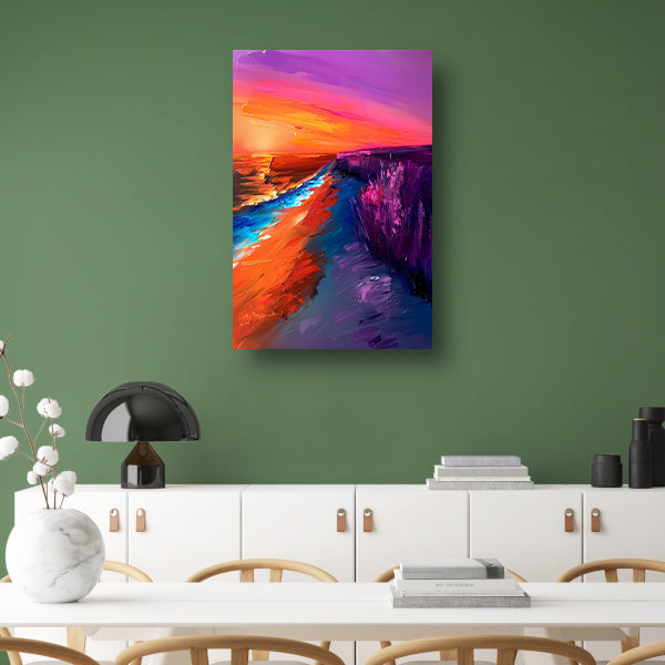 Kleurrijke abstracte zonsondergang bij zee canvas