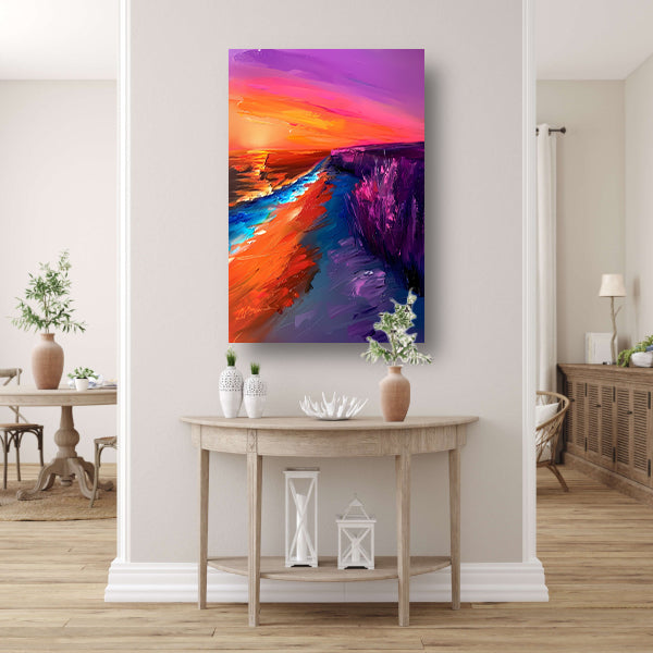 Kleurrijke abstracte zonsondergang bij zee canvas