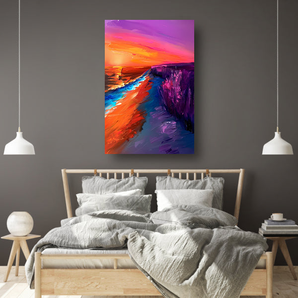 Kleurrijke abstracte zonsondergang bij zee canvas