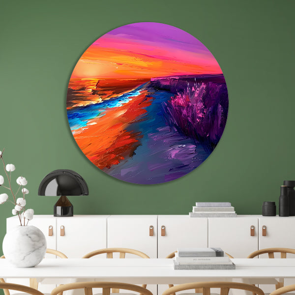 Kleurrijke abstracte zonsondergang bij zee forex muurcirkel