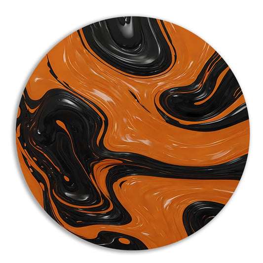 Dynamische Oranje en Zwarte Abstracte Kunst aluminium muurcirkel