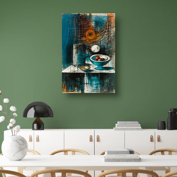 Abstract stilleven met schaal en fruit poster