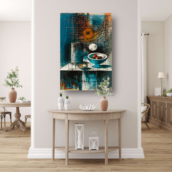 Abstract stilleven met schaal en fruit poster