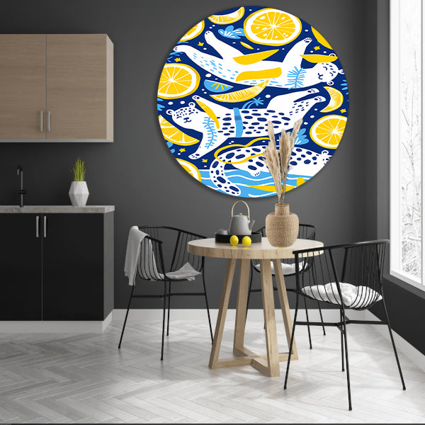 Speelse Tijgers in Citrus Oceaan aluminium muurcirkel