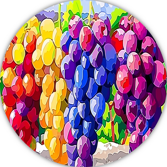 Kleurrijk stilleven met druiven aluminium muurcirkel