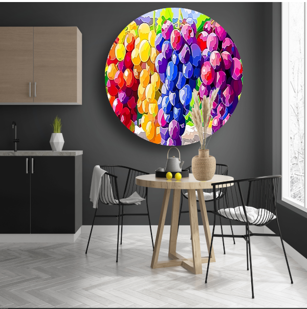 Kleurrijk stilleven met druiven forex muurcirkel