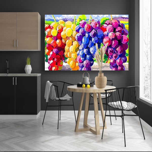Kleurrijk stilleven met druiven canvas