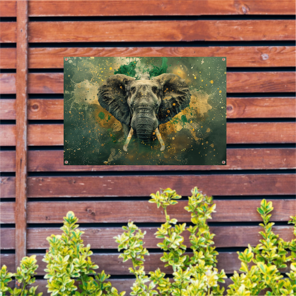 Realistisch olifantportret in dynamische kleuren tuinposter