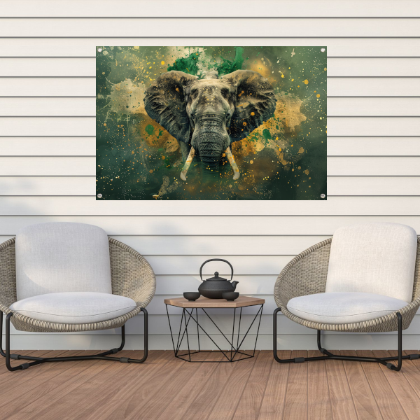 Realistisch olifantportret in dynamische kleuren tuinposter