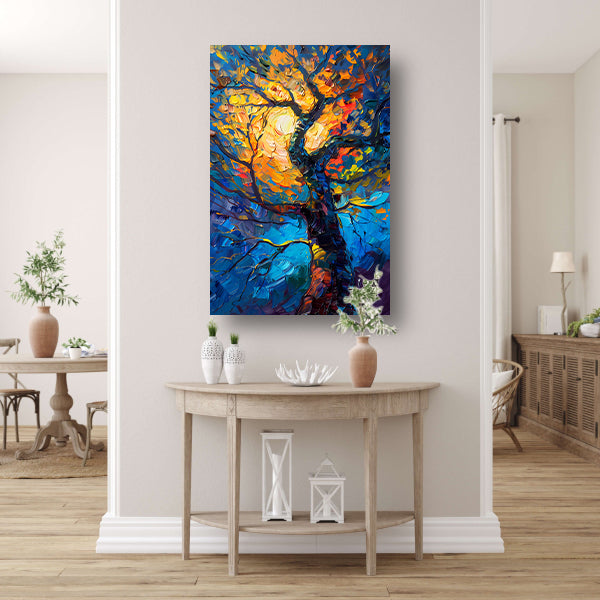 Dynamisch kleurrijk olieverfschilderij van een boom poster