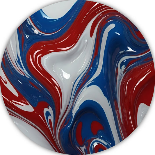 Dynamische Rood-Wit-Blauwe Abstracte Vormen aluminium muurcirkel