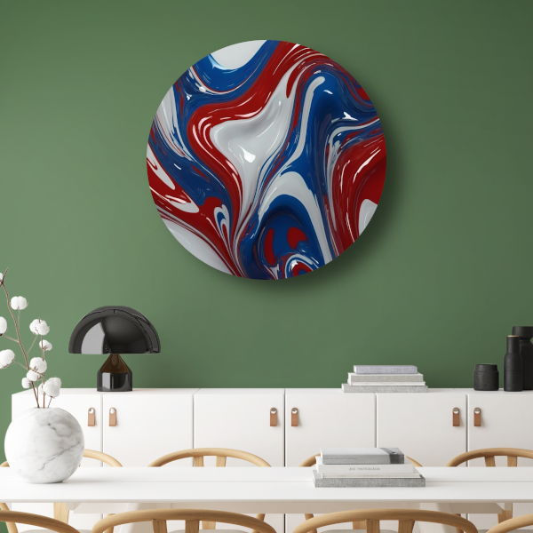 Dynamische Rood-Wit-Blauwe Abstracte Vormen forex muurcirkel
