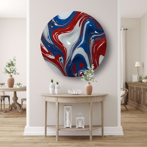 Dynamische Rood-Wit-Blauwe Abstracte Vormen forex muurcirkel
