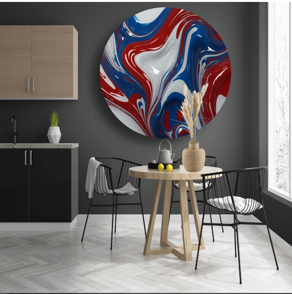 Dynamische Rood-Wit-Blauwe Abstracte Vormen forex muurcirkel