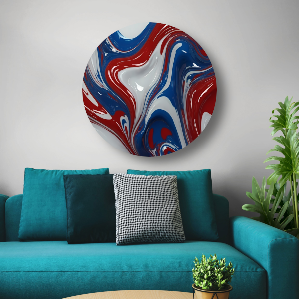 Dynamische Rood-Wit-Blauwe Abstracte Vormen forex muurcirkel