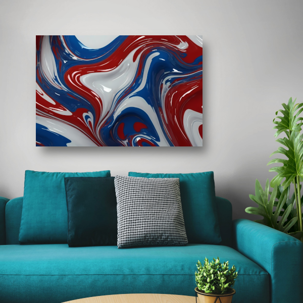 Dynamische Rood-Wit-Blauwe Abstracte Vormen canvas met baklijst