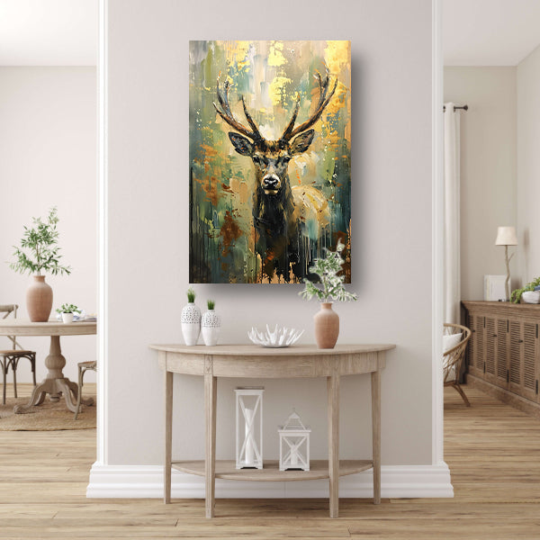 Canvas schilderij - Abstract hert schilderij met goud
