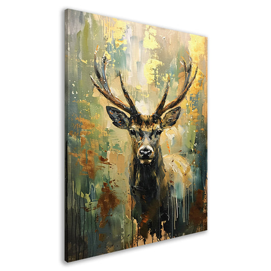 Canvas schilderij - Abstract hert schilderij met goud