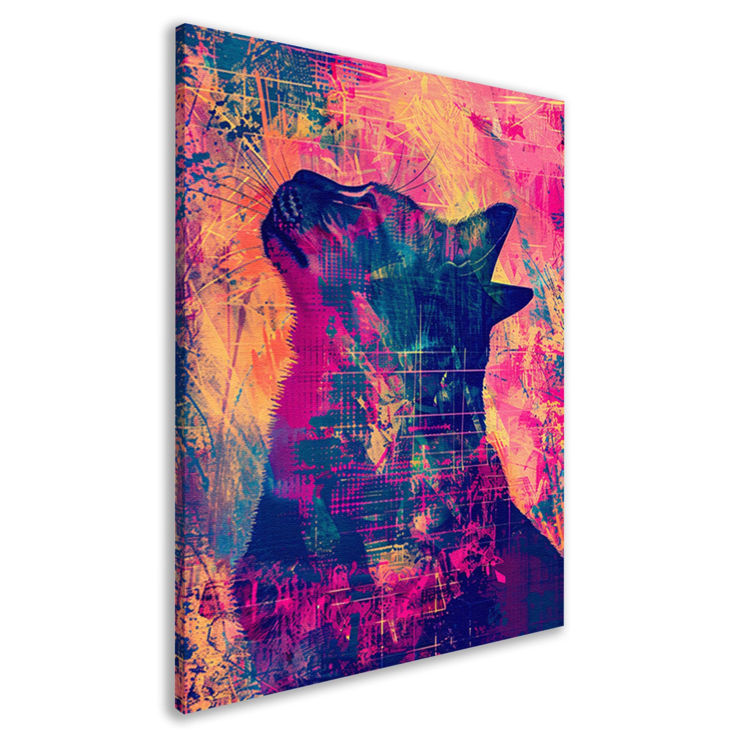 Digitale kunst van kat in levendige kleuren canvas