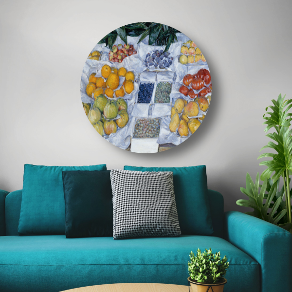 Fruit weergegeven op een standaard - Gustave Caillebotte aluminium muurcirkel