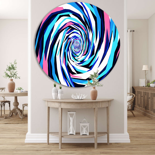 Kleurrijke abstracte draaikolk digitale kunst aluminium muurcirkel