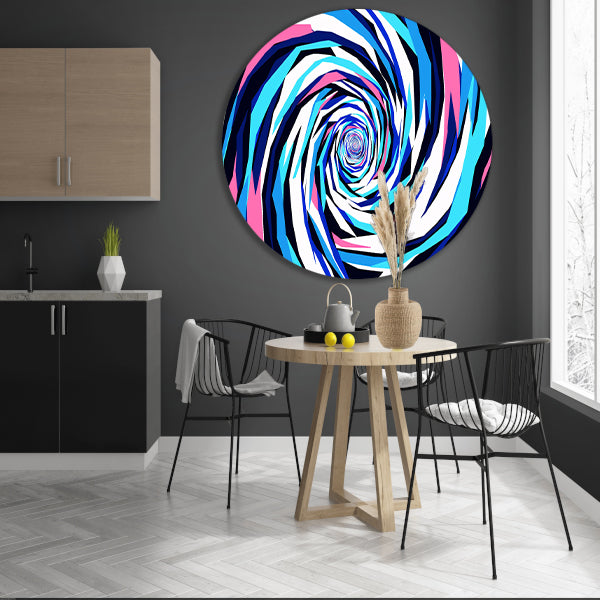 Kleurrijke abstracte draaikolk digitale kunst aluminium muurcirkel