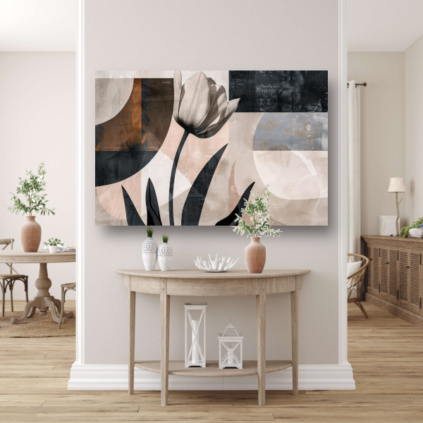 Abstracte Close-up van een Tulp in Sepia canvas met baklijst