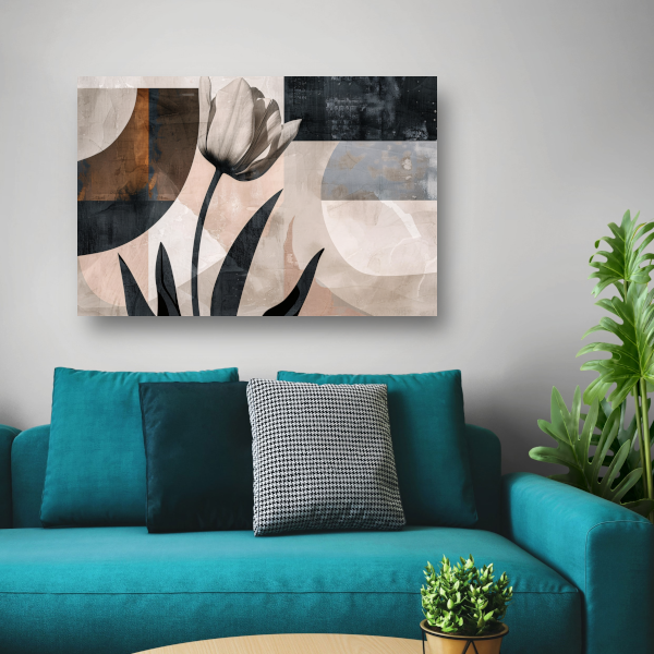 Abstracte Close-up van een Tulp in Sepia canvas met baklijst