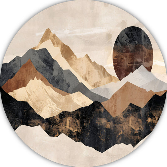 Abstracte Geometrische Bergen in Sepia aluminium muurcirkel