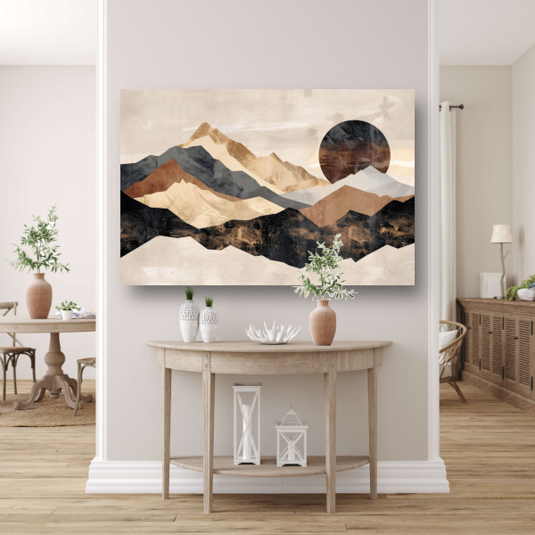 Abstracte Geometrische Bergen in Sepia acrylglas