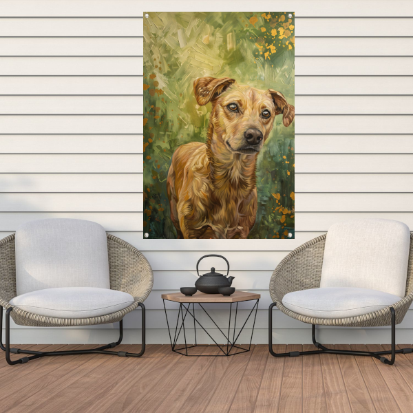 Elegante hond geschilderd in olieverf tuinposter