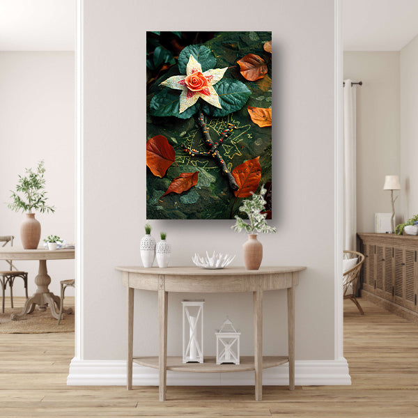 Bloem met juwelen op bed van stenen canvas
