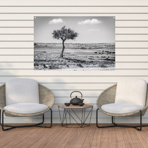 Eenzame boom op het platteland tuinposter