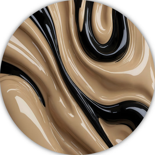 Dynamische Abstractie in Zwart en Beige aluminium muurcirkel