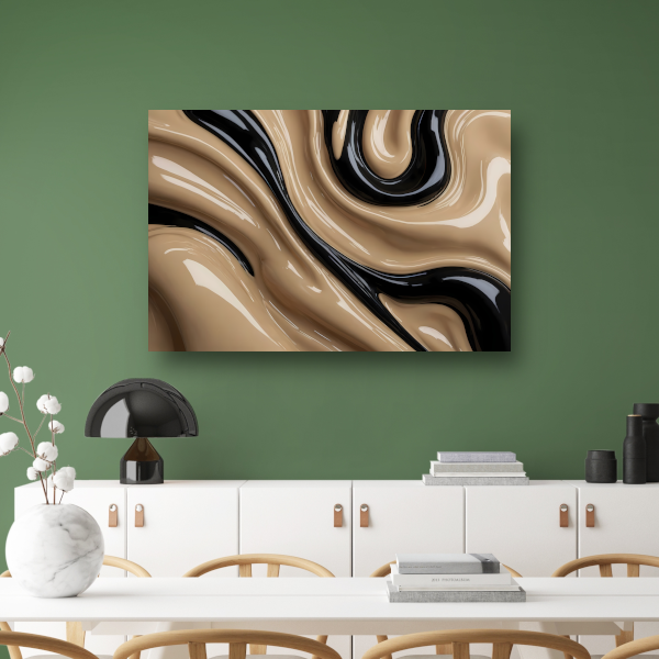Dynamische Abstractie in Zwart en Beige canvas met baklijst