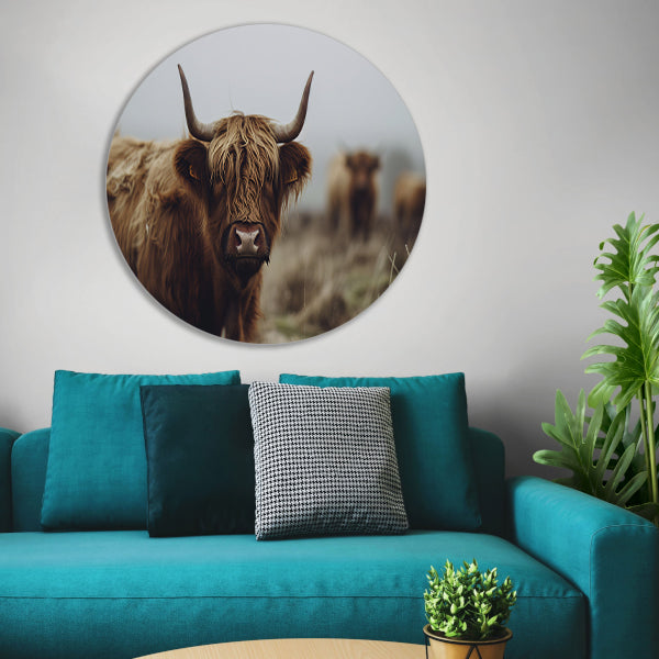 Schotse Hooglander in mistig landschap forex muurcirkel