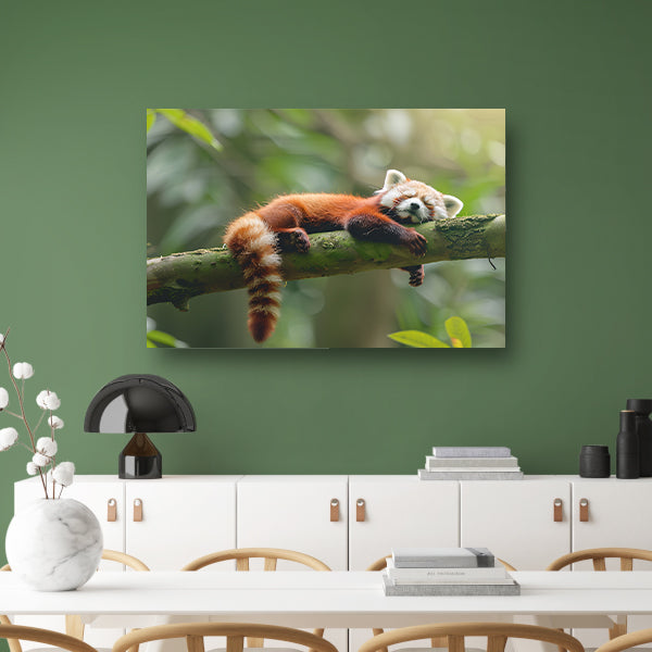 Rode panda ontspannen op een boomtak canvas