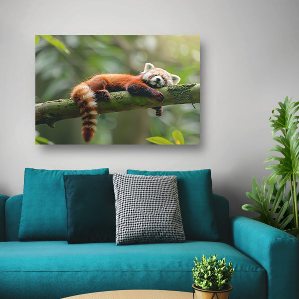 Rode panda ontspannen op een boomtak canvas